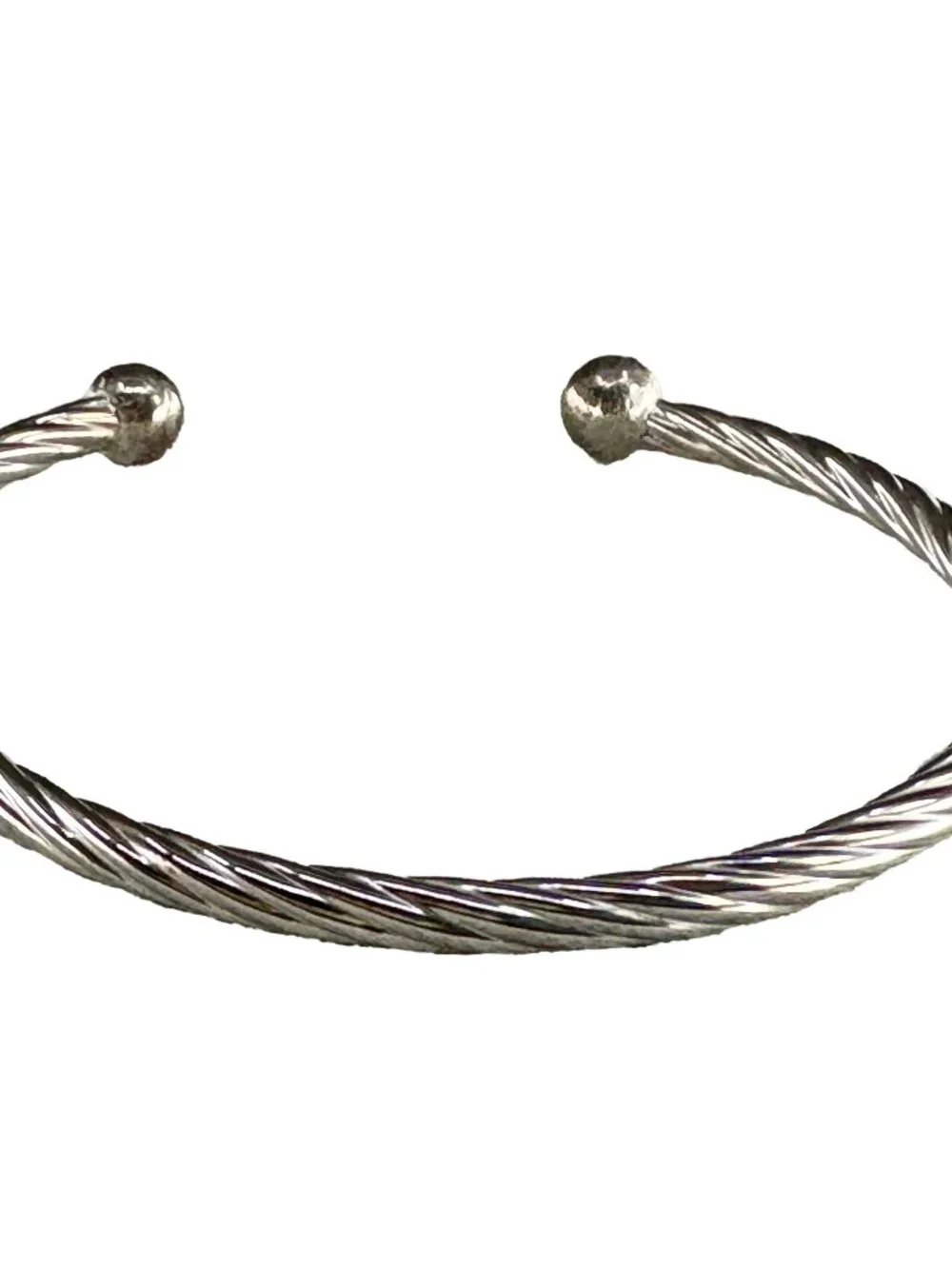 925 Sterling Silver Twisted Cable Wire Open Cuff Bangle Bracelet 52mm 4.62g